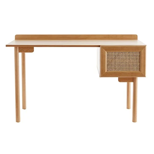 Miliboo Bureau à rangements Vintage Bois Clair chêne et cannage Naturel L130 cm Antik