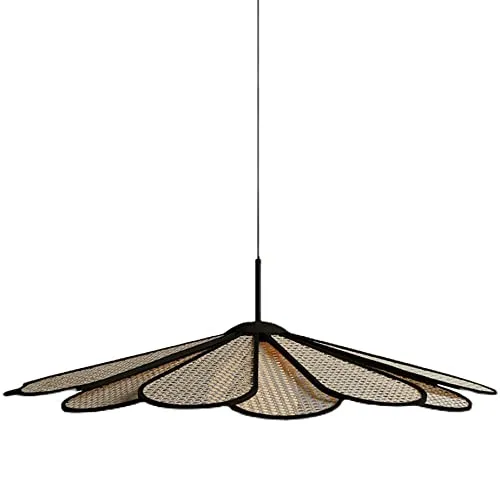 EIOFLVG Art Moderne Pétale Rotin Suspensions Suspendues À La Main Tissé Suspension Suspension Lampe Salon Chambre en Osier Suspension Lampe Réglable Suspension Fil Lustre