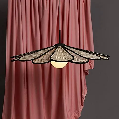 EIOFLVG Art Moderne Pétale Rotin Suspensions Suspendues À La Main Tissé Suspension Suspension Lampe Salon Chambre en Osier Suspension Lampe Réglable Suspension Fil Lustre