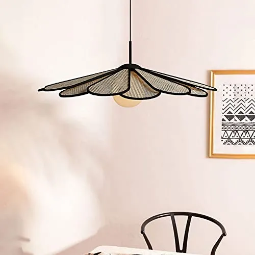 EIOFLVG Art Moderne Pétale Rotin Suspensions Suspendues À La Main Tissé Suspension Suspension Lampe Salon Chambre en Osier Suspension Lampe Réglable Suspension Fil Lustre