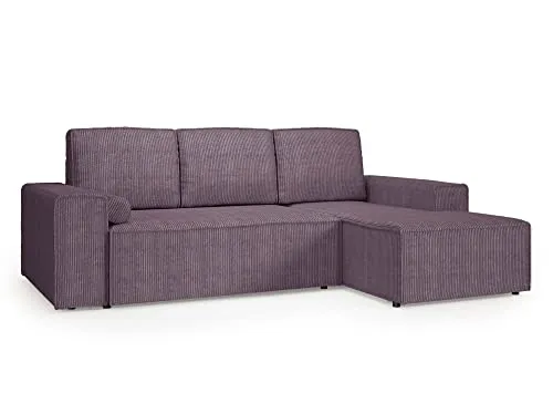 Deco In Paris Canapé d'angle Convertible avec Coffre en Velours cotelé Lilas Dona - Angle Droit