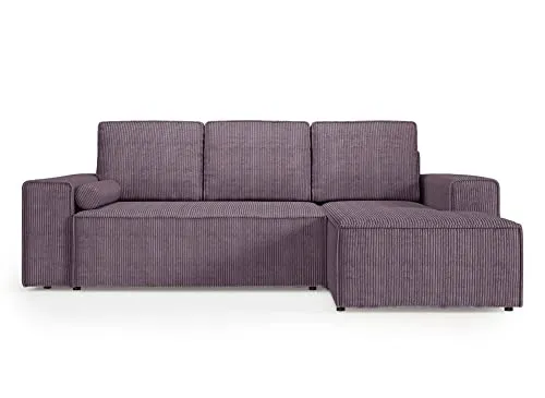 Deco In Paris Canapé d'angle Convertible avec Coffre en Velours cotelé Lilas Dona - Angle Droit