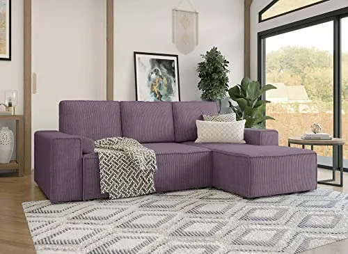 Deco In Paris Canapé d'angle Convertible avec Coffre en Velours cotelé Lilas Dona - Angle Droit