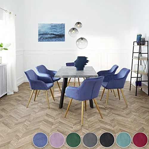 TecTake 800862 Lot de 4 Chaises de Salle à Manger Effet Velours Scandinave Pieds en Acier Dorés Élégant avec Accoudoirs – Diverses Couleurs (Vert Foncé)