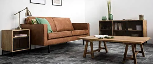 Canapé Vintage 3 Places Cuir Marron Aspect Vieilli et métal Noir Aspen