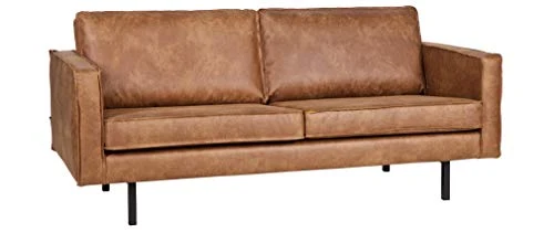 Canapé Vintage 3 Places Cuir Marron Aspect Vieilli et métal Noir Aspen