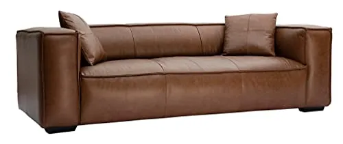 Miliboo Canapé Vintage 3 Places Cuir Marron et Bois Noir Cobain