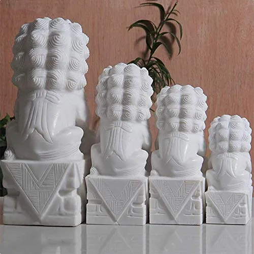 SBTXHJWCGLD Statue de Chien de Gardien de Pierre FOO, Une Paire de Chiens de Fu Foo, Lion de Chien de Feng Shui Foo, Jade de marbre Blanc d'animal de Bon augure Traditionnel Chinois, éloigner
