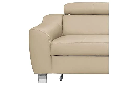 Canapé d'angle Convertible en Cuir Italien de Luxe 5 Places Astrid, Beige, Angle Droit
