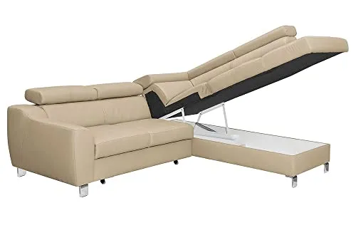 Canapé d'angle Convertible en Cuir Italien de Luxe 5 Places Astrid, Beige, Angle Droit