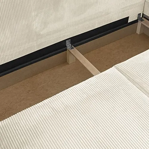 HOMIFAB Canapé d'angle Convertible réversible 5 Places avec Coffre de Rangement en Velours côtelé Beige - Collection Harper