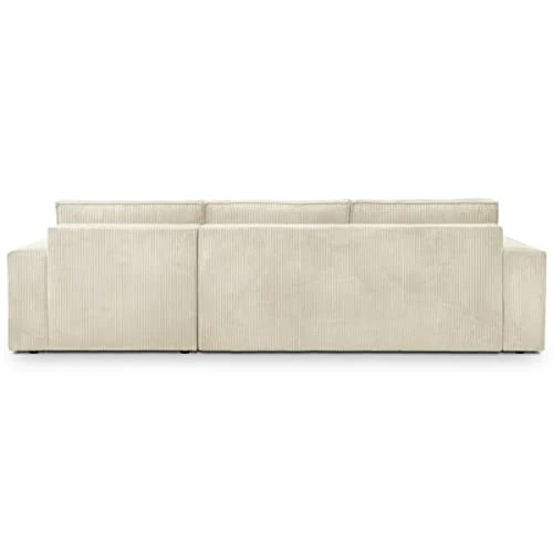 HOMIFAB Canapé d'angle Convertible réversible 5 Places avec Coffre de Rangement en Velours côtelé Beige - Collection Harper