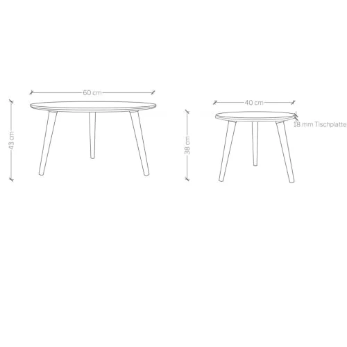 Gozos Oviedo Table Basse Gigognes, Lot de 2 | Table d'appoint Bout de Canapé Élégante en Bois de Hêtre Massif | Table Basse Idéal pour la Décoration de Style Boho | Tabouret à Fleurs | Ø 40 + 60 cm