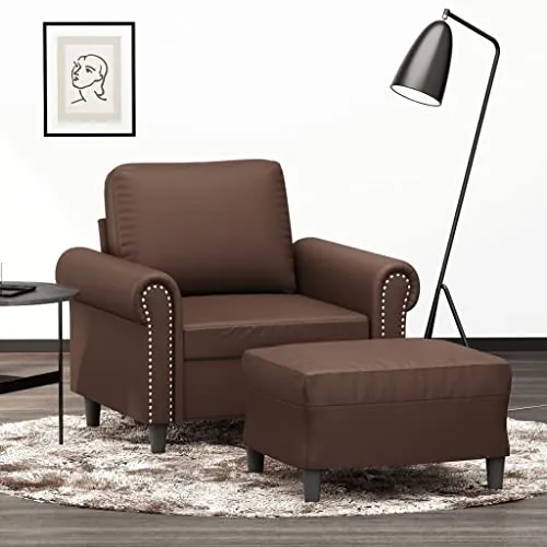 vidaXL Fauteuil avec Repose-Pied Chaise de Relaxation Fauteuil TV Siège de Salon Meuble de Salle de Séjour Maison Intérieur Marron 60 cm Similicuir