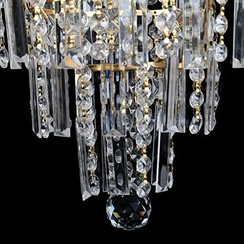Ridgeyard Lustre en Cristal 3 Lumineux Chaîne Réglable Moderne Style Goutte de Cristal K5 Eclairage LED de Plafonnier Plafond pour chambre salon couloir,7 Niveaux, Or
