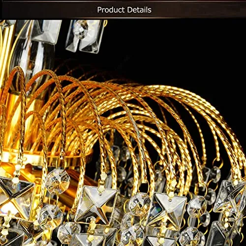 Ridgeyard Lustre en Cristal 3 Lumineux Chaîne Réglable Moderne Style Goutte de Cristal K5 Eclairage LED de Plafonnier Plafond pour chambre salon couloir,7 Niveaux, Or