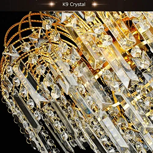Ridgeyard Lustre en Cristal 3 Lumineux Chaîne Réglable Moderne Style Goutte de Cristal K5 Eclairage LED de Plafonnier Plafond pour chambre salon couloir,7 Niveaux, Or