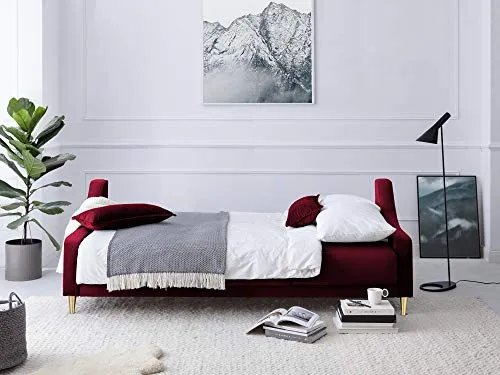 Mazzini Sofas Canapé Velours Convertible avec Coffre De Rangement, Pansy, 3 Places, Rouge, 215x94x90