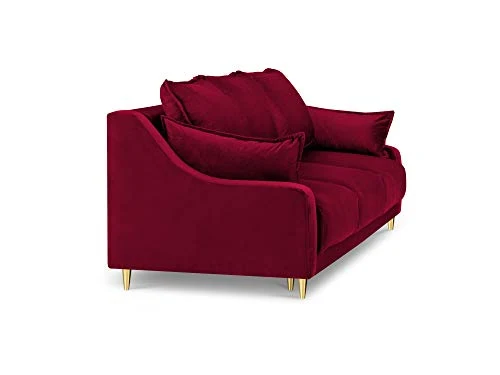 Mazzini Sofas Canapé Velours Convertible avec Coffre De Rangement, Pansy, 3 Places, Rouge, 215x94x90