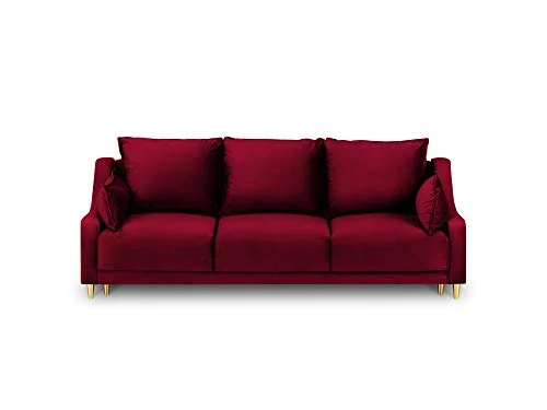 Mazzini Sofas Canapé Velours Convertible avec Coffre De Rangement, Pansy, 3 Places, Rouge, 215x94x90
