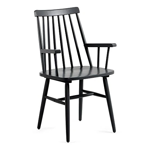 Kave Home - Chaise de Salle à Manger Tressia Noir avec accoudoirs en Bois Massif de Caoutchouc