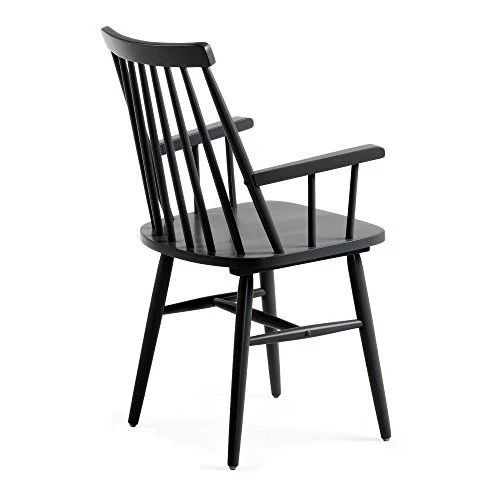 Kave Home - Chaise de Salle à Manger Tressia Noir avec accoudoirs en Bois Massif de Caoutchouc