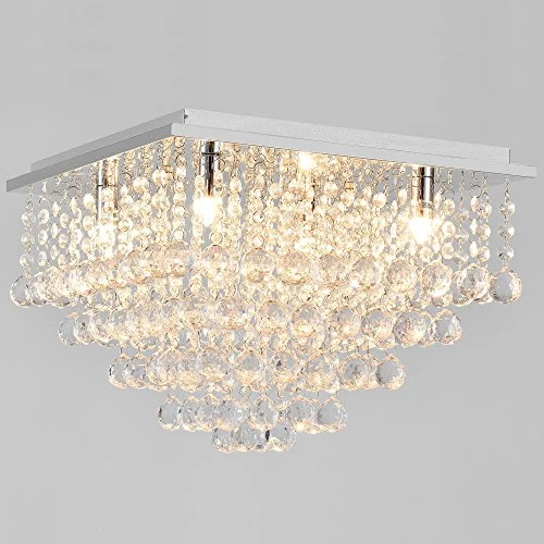 Plafonnier Lampe de Plafond Aluminium Cristal Artistique Chrome et Blanc 38 x 38 cm