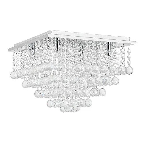 Plafonnier Lampe de Plafond Aluminium Cristal Artistique Chrome et Blanc 38 x 38 cm