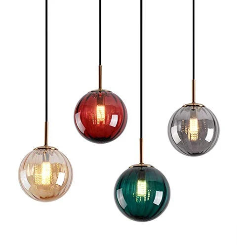 LFsem Plafonnier Simple Tête Coloré Ø15cm Globe En Verre Suspension E14 Loft Chambre Restaurant Suspension Lustre Simple Moderne (Vert Foncé)