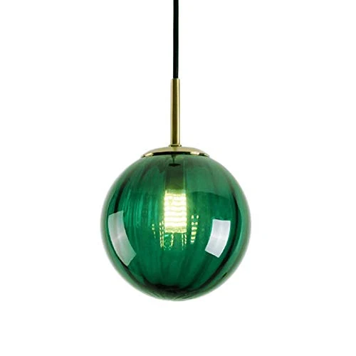 LFsem Plafonnier Simple Tête Coloré Ø15cm Globe En Verre Suspension E14 Loft Chambre Restaurant Suspension Lustre Simple Moderne (Vert Foncé)