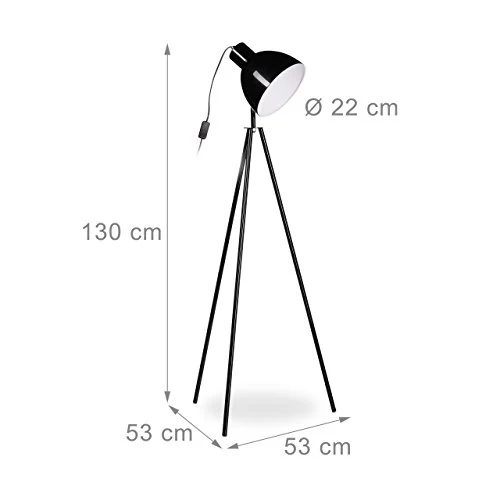 Relaxdays 10021293_46 Lampadaire 3 Pieds Luminaire Spot Projecteur 1 Feu Lampe Trépied HLP env. 130 x 53 x 53 cm, Noir, métal, 40 W, 130x53x53cm