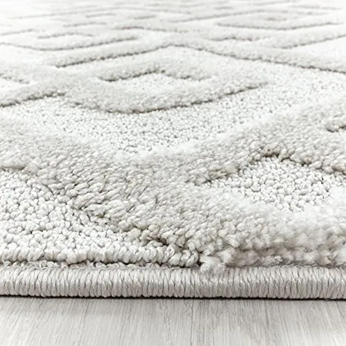 Tapis Moderne Design, élégant, Effet 3D Boho en Losange, rectangulaire, Facile d'entretien, Tapis de Salon, Taille:80 x 250 cm, Couleur : crème
