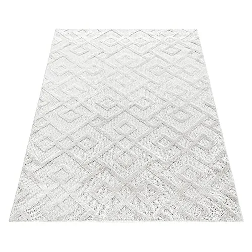 Tapis Moderne Design, élégant, Effet 3D Boho en Losange, rectangulaire, Facile d'entretien, Tapis de Salon, Taille:80 x 250 cm, Couleur : crème