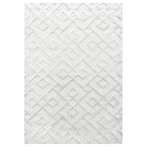 Tapis Moderne Design, élégant, Effet 3D Boho en Losange, rectangulaire, Facile d'entretien, Tapis de Salon, Taille:80 x 250 cm, Couleur : crème