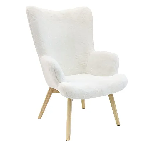 HOME DECO FACTORY Helsinki Imitation Fourrure Mobilier Assise Canape Fauteuil Confort Accoudoir Siege Salon Salle A Manger, Textile-Polyester, Blanc, 65 x 74 x 100