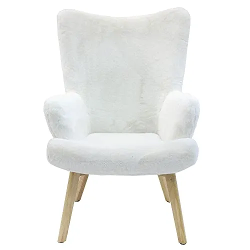 HOME DECO FACTORY Helsinki Imitation Fourrure Mobilier Assise Canape Fauteuil Confort Accoudoir Siege Salon Salle A Manger, Textile-Polyester, Blanc, 65 x 74 x 100
