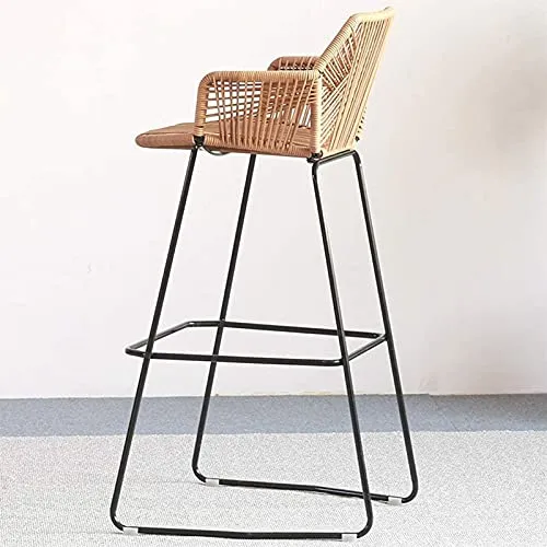 HPTK Tabouret De Bar, Lot De 2, Tabouret De Bar en Rotin Tissé À La Main, Chaise De Comptoir avec Dossier, Tabourets De Salle À Manger pour Le Petit-déjeuner, pour Piscine/Café/Cuisine