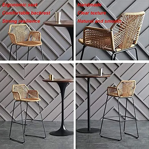 HPTK Tabouret De Bar, Lot De 2, Tabouret De Bar en Rotin Tissé À La Main, Chaise De Comptoir avec Dossier, Tabourets De Salle À Manger pour Le Petit-déjeuner, pour Piscine/Café/Cuisine