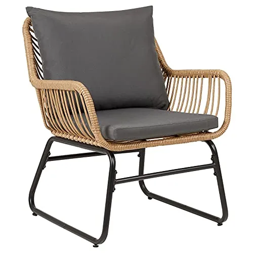 IDIMEX Chaise de Salle à Manger Albedo Imitation rotin, Fauteuil d'intérieur ou d'extérieur pour Jardin en polyrattan résistant aux UV et Acier Anti-Rouille laqué Noir, avec 2 Coussins Gris