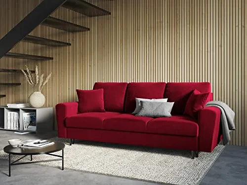 MICADONI - Canapé Convertible Moghan - 3 Places - Velours - Rouge