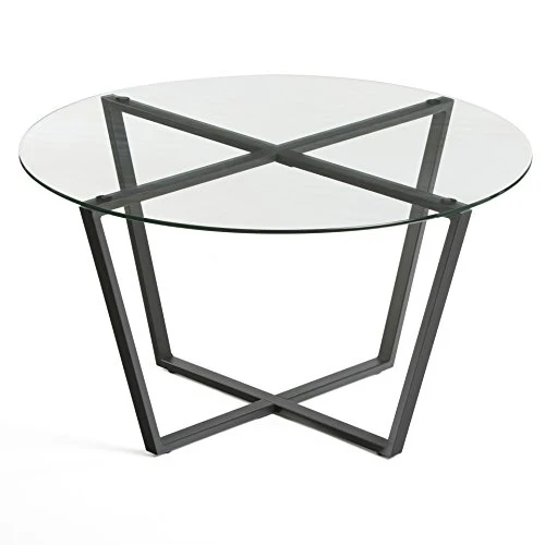Mango Steam Table Basse Rond en Verre, Dessus Clair et Base Noire