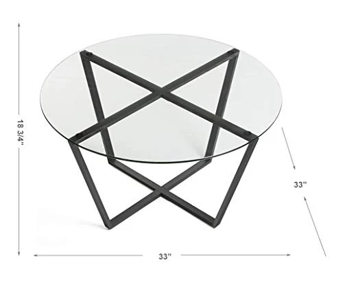 Mango Steam Table Basse Rond en Verre, Dessus Clair et Base Noire