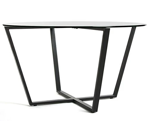 Mango Steam Table Basse Rond en Verre, Dessus Clair et Base Noire