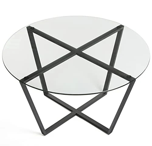 Mango Steam Table Basse Rond en Verre, Dessus Clair et Base Noire