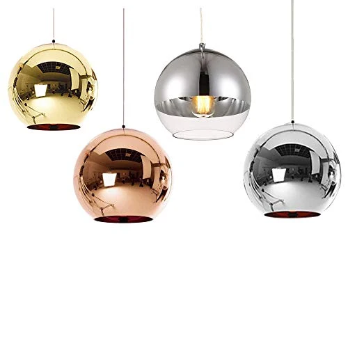 Huahan Haituo Abat-jour Moderne Cuivre Miroir Lustre Boule Suspension globe en Chrome avec fil 120CM(Cuivre, 15cm)