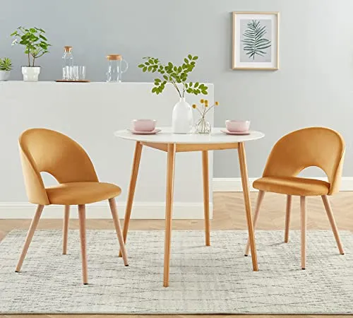 BAÏTA Eugenie Lot de 2 chaises, Hêtre, Velours Jaune, 52x56x77cm