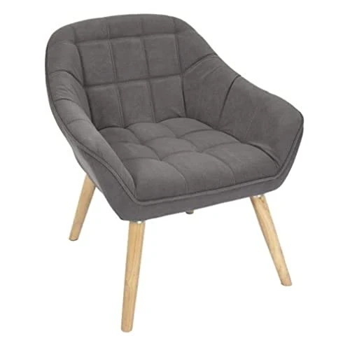 HOME DECO FACTORY HD7152 Assise Siege Fauteuil Salon Salle à Manger Pieds Contrastant, Gris Fonce-Bois, 74x75x70cm