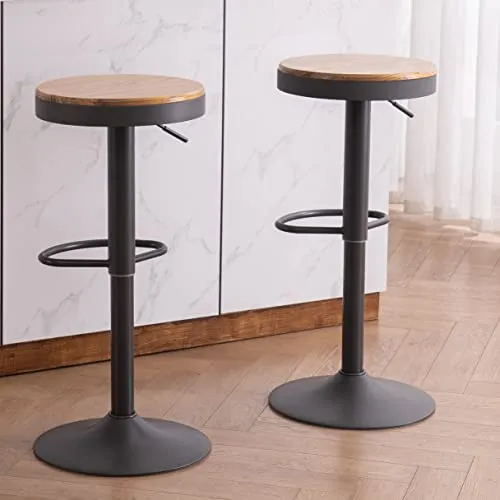 Kidol & Shellder Tabourets de Bar Chaises de Salle à Manger Lot de 2 Noir, Tabouret en Bois Hauteur Réglable à 360°, Tabouret de Bar en Bois et Métal, pour Maison Cuisine Comptoir Bistro