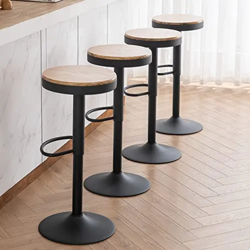 Kidol & Shellder Tabourets de Bar Chaises de Salle à Manger Lot de 2 Noir, Tabouret en Bois Hauteur Réglable à 360°, Tabouret de Bar en Bois et Métal, pour Maison Cuisine Comptoir Bistro