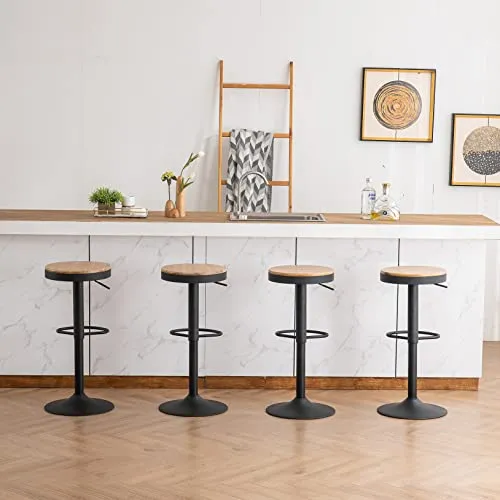Kidol & Shellder Tabourets de Bar Chaises de Salle à Manger Lot de 2 Noir, Tabouret en Bois Hauteur Réglable à 360°, Tabouret de Bar en Bois et Métal, pour Maison Cuisine Comptoir Bistro